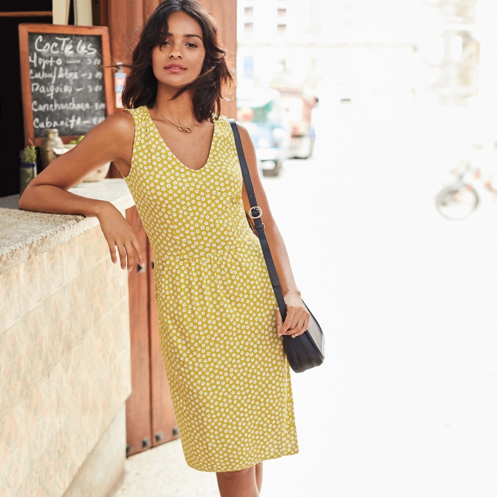 BODEN 🌼 Melinda Yellow Floral V-neck Sleeveless Sheath Dress 🌼 size 16R NWOT